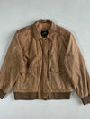 New Moves Tan Leather A-2 Style Bomber with Flap Pockets & Quilted Lining, (XS)