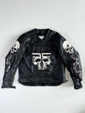 ICON Skull & Crossbones Black Leather Moto Jacket (XL)