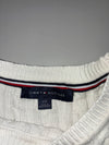 Tommy Hilfiger Cream Cable Knit Sweater with Navy Varsity Stripe Hem (S)