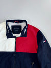 Tommy Hilfiger Water Wind Resistant Flag Patch Navy Red White Colorblock Mesh-Lined Full-Zip Windbreaker Jacket (L/Xl)