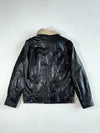 Selected Jeans Black Leather Jacket with Sherpa Collar (M)