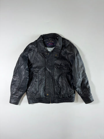 Paul & Shark Yachting | Black Leather Bomber Jacket – Embossed Shark Made in Italy | (M)