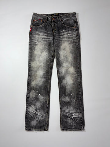 Oni Arai Black Acid Wash Paint Splatter Denim Jeans (W:33) (L:43.5)