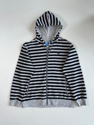 Adidas Originals | Grey & Black Striped Trefoil Zip-Up Hoodie (XL)