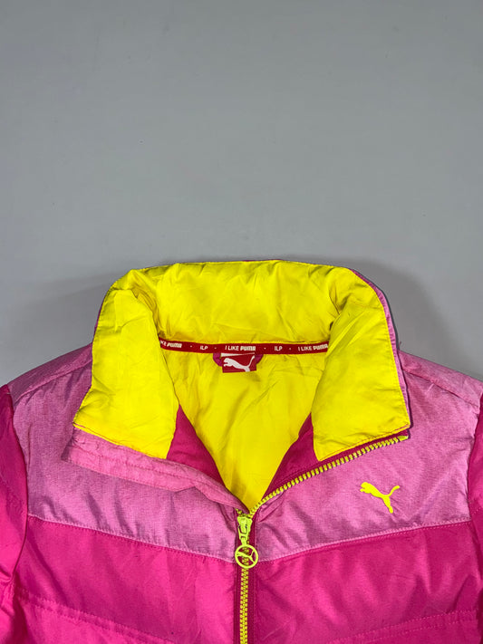 Puma Pink Colorblock Neon Puffer Jacket (S)