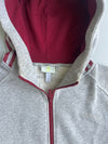Adidas Neo Full Zip Hoodie Grey Marl Burgundy 3-Stripes Fleece Sweatshirt (M)