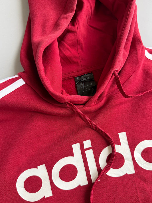 Adidas Linear Logo Hoodie | Maroon Red 3-Stripe (M)