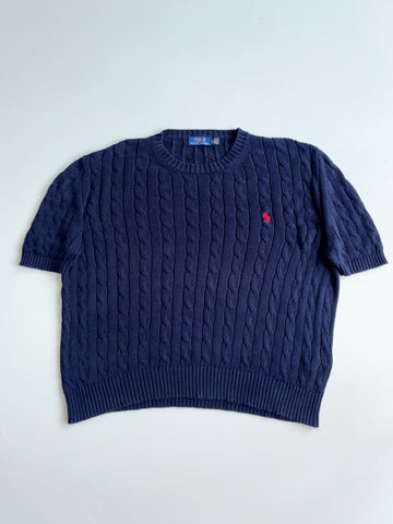 Polo Ralph Lauren Navy Cable Knit Short Sleeve Sweater – (2XL)