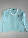 Lauren Active Ralph Lauren Cable Knit Cricket Sweater with Crest – Aqua Blue (XL)