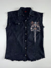Spiral Direct Skull Knight Sleeveless Denim Cut-Off Shirt – Black (M/L)