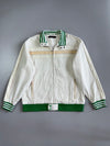 Coogi Vintage Cotton Zip Jacket Cream / Green Stripe with Back Crest Embroidery (XL)