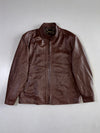 Shine Fur Brown Leather Zip-Up Jacket Classic Stand-Collar Leather Jacket (L)
