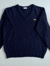 Vintage 80s Lacoste Navy V-Neck Wool Sweater – Made in France (M/L)