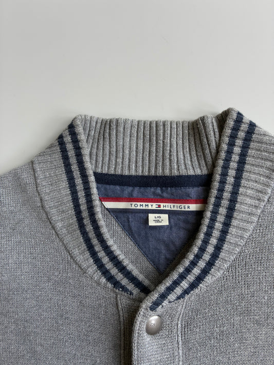 Tommy Hilfiger Grey Knit Varsity Bomber Cardigan – Size (L)