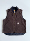 Vintage Carhartt V02 Dark Brown Duck Canvas Quilted Lined Vest – (XL)