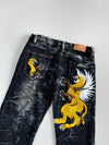 Happy Hope Denim “Griffin” Embroidered Acid Wash Jeans (W:28 |L:40)