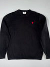 Ami Paris Ami de Coeur Black Wool Crewneck Sweater – Red Heart Logo (XL)