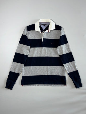 Tommy Hilfiger Block Stripe Rugby Polo Shirt — Navy / Grey Long Sleeve (S)