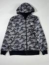 Adidas Camo All-Over Print Full-Zip Hoodie — Grey Black Digital Camouflage Streetwear (L)
