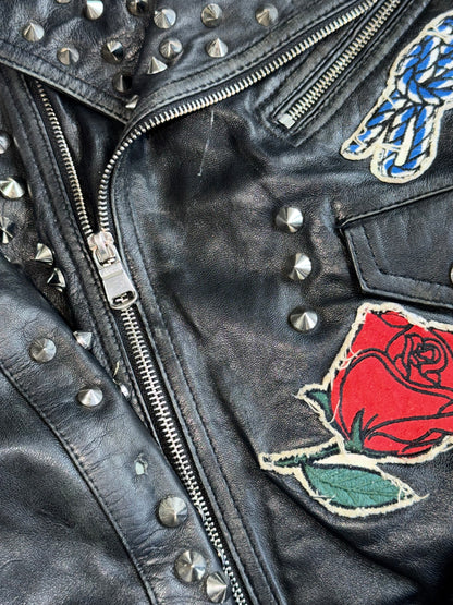 ZVintage Zara Studded Leather  Jacket Nautical Sailor Pin-Up Patches (XS)
