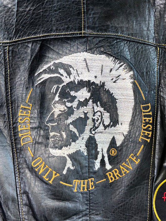 Vintage 90s By Diesel New World Base “Only The Brave” Leather Bomber Jacket (XL)