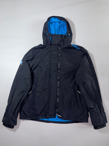 Vintage Superdry Black Blue Hooded Windcheater Jacket (2XL)