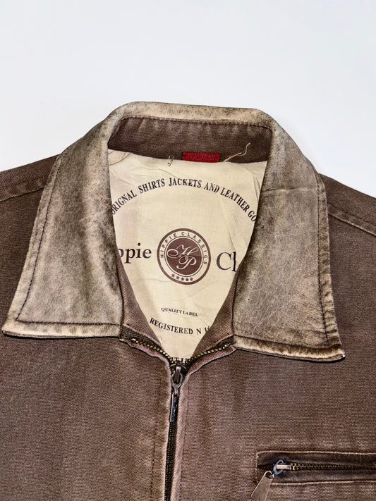 Vintage Hippie Classics Hard Cotton Jacket RARE W/ Leather Collar (M)