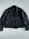 Rebel Rider by Just Brass Black Leather Double Rider Biker Jacket – Belted, Made in USA (L/XL)
