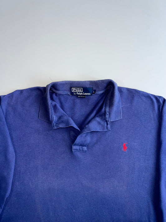 Polo Ralph Lauren Vintage Long Sleeve Rugby Polo  Blue Pony Embroidery Faded Royal Blue (XL)