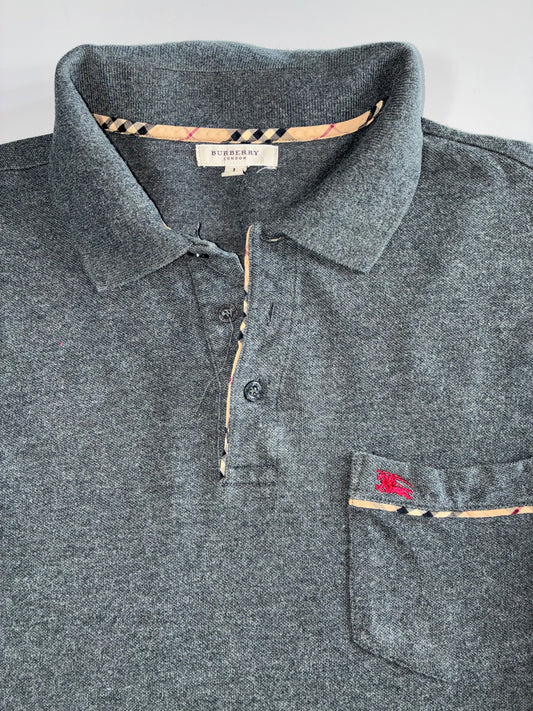 Burberry London | Nova Check Trim Long Sleeve Polo | Grey | Size L
