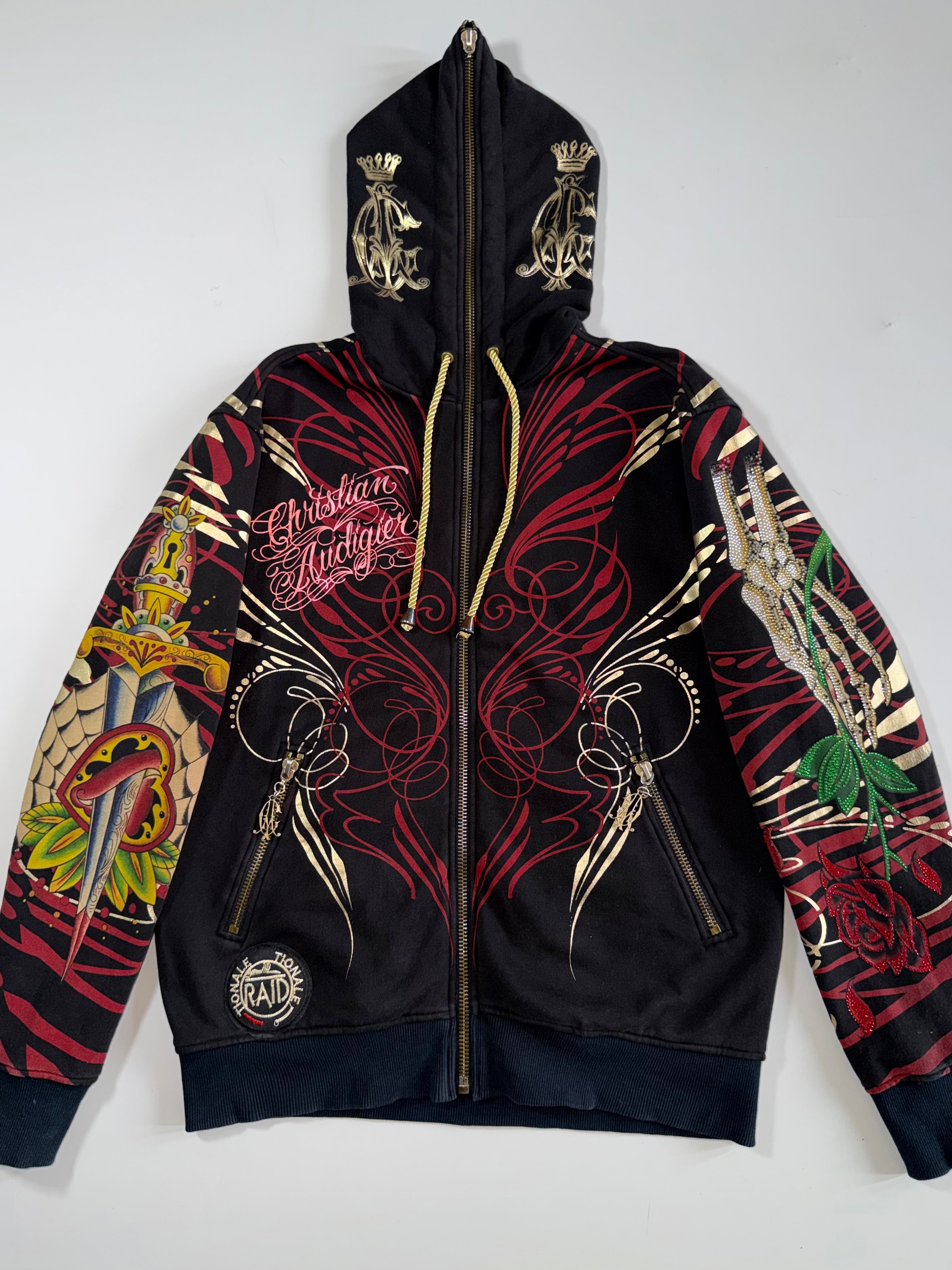 Christian Audigier Y2K Rhinestone Sugar Skull Tattoo Full-Zip