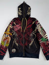 Christian Audigier Y2K Rhinestone Sugar Skull Tattoo Full-Zip Hoodie (M/L)