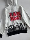Double Diamond “I Am Hot” Grey Flame Graphic Zip Hoodie (M)