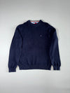 Vintage 90s Tommy Hilfiger | Navy Chunky Knit Crew Sweater – Big Flag Tag | (XL)