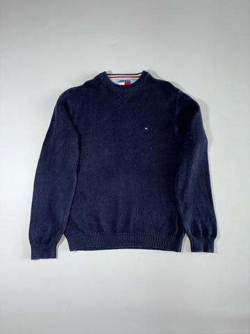 Vintage 90s Tommy Hilfiger | Navy Chunky Knit Crew Sweater – Big Flag Tag | (XL)