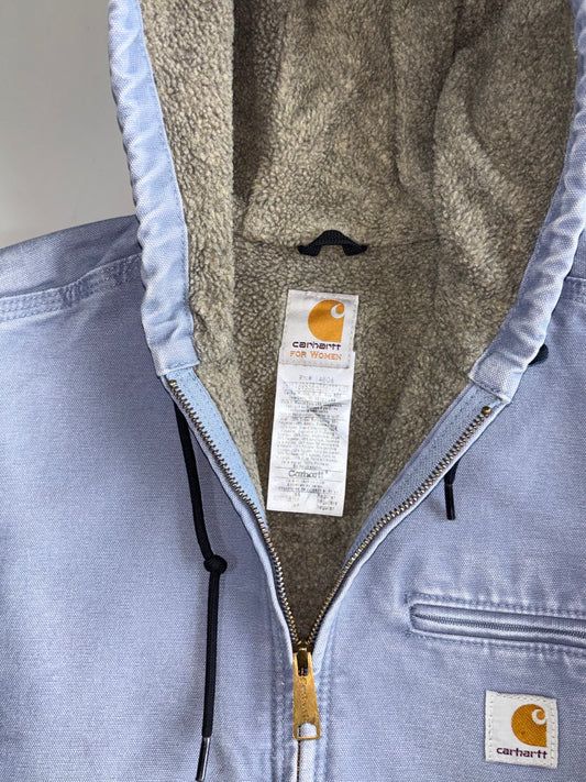 Vintage Carhartt Washed Blue Sherpa Lined Hooded Active Jacket (Fur Inside)(M)