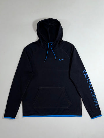 Nike Dri-Fit "Just Do It" Sleeve Print Pullover Hoodie – Black/Blue (M)
