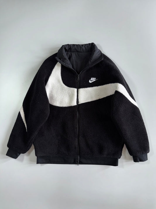 Nike Storm-Fit Big Swoosh Reversible Sherpa / Nylon Bomber Jacket Black (L)