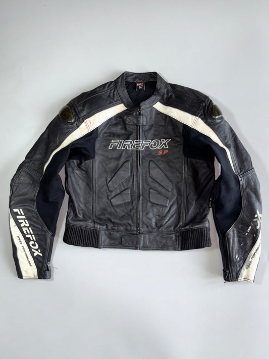 Firefox SP “Speed Performance” Vintage Genuine Leather Moto Racing Jacket with Carbon Elbow Guards (Paded) (M)