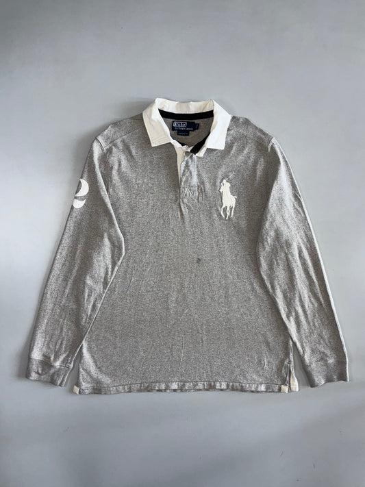 Polo Ralph Lauren Big Pony Long Sleeve Rugby Polo in Grey Marl (XL)