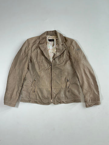 Vintage Cabrini Beige Leather Asymmetric Zip Biker Jacket Women's (M)