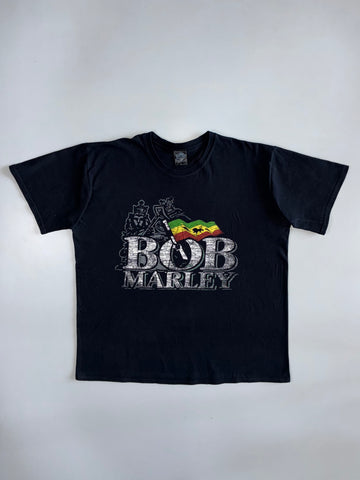 Bob Marley Official | Rasta Flag Crest Graphic Tee | Black (2XL)