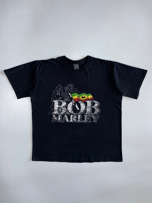 Bob Marley Official | Rasta Flag Crest Graphic Tee | Black (2XL)