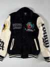FSBN “Rough” Graphic Varsity Jacket with Tiger & Flaming 8-Ball Design – Black & Cream (S)