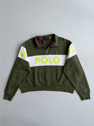 Polo Ralph Lauren Olive Quarter Zip Spellout Sweatshirt (XL)