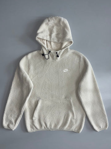 Nike Sportswear Club Fleece Off White Sherpa Bouclé Pullover Hoodie Faux Fur (L)