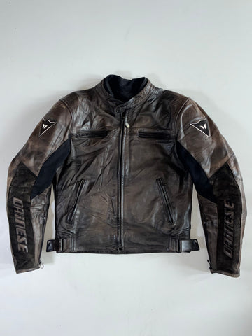 Dainese Brown Leather Café Racer Moto Jacket Padded (S)