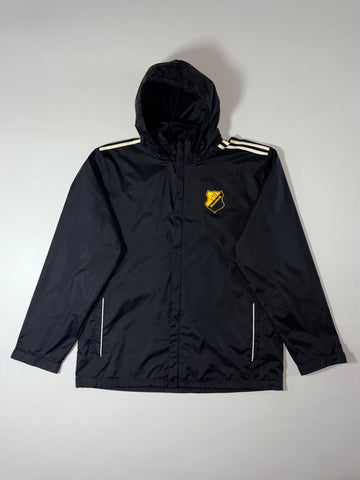 Vintage Adidas Black Hooded Football Rain Jacket (2XL/3XL)