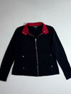 Lauren Ralph Lauren Women's Contrast Collar Zip Jacket – Black/Red  (S/M)