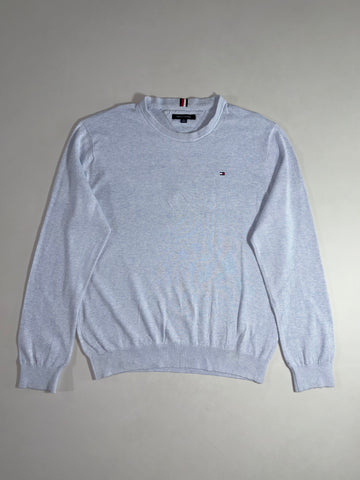 Tommy Hilfiger Light Blue-Grey Crewneck Cotton Knit Sweater (XL)